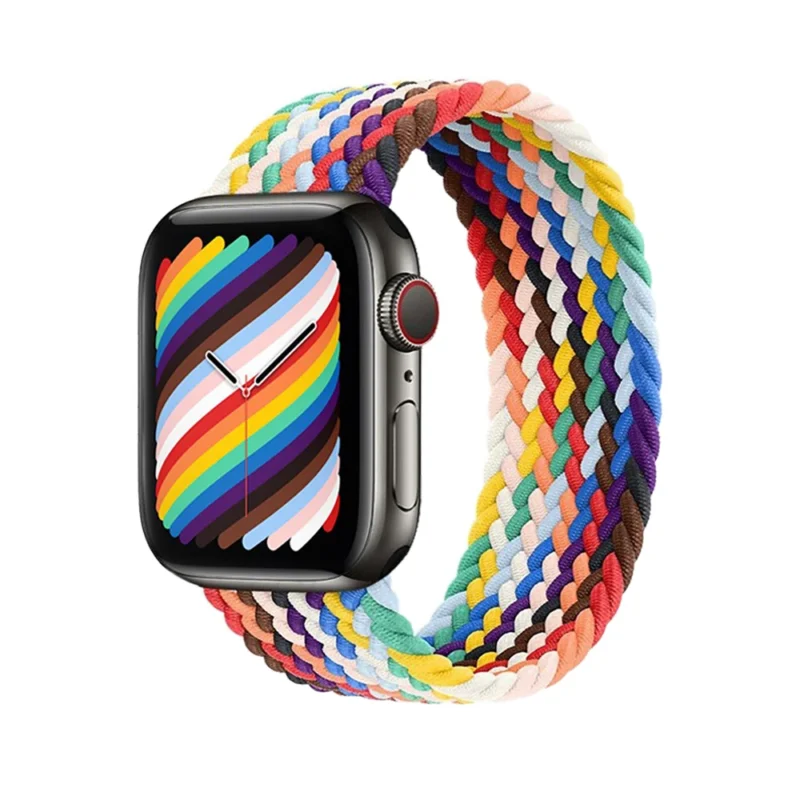 Braided nylon Apple Watch band with colorful woven design