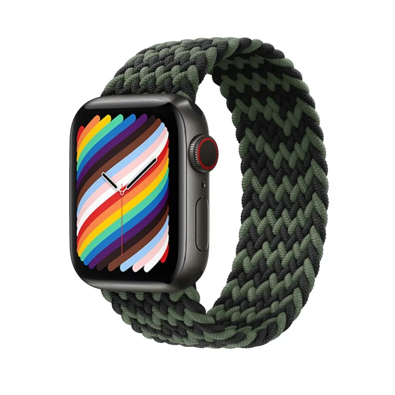 Braided nylon Apple Watch band with colorful woven design